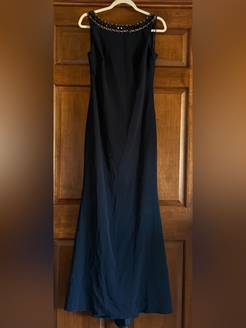 Badgley Mischka Navy rhinestone trimmed gown -Size 2
